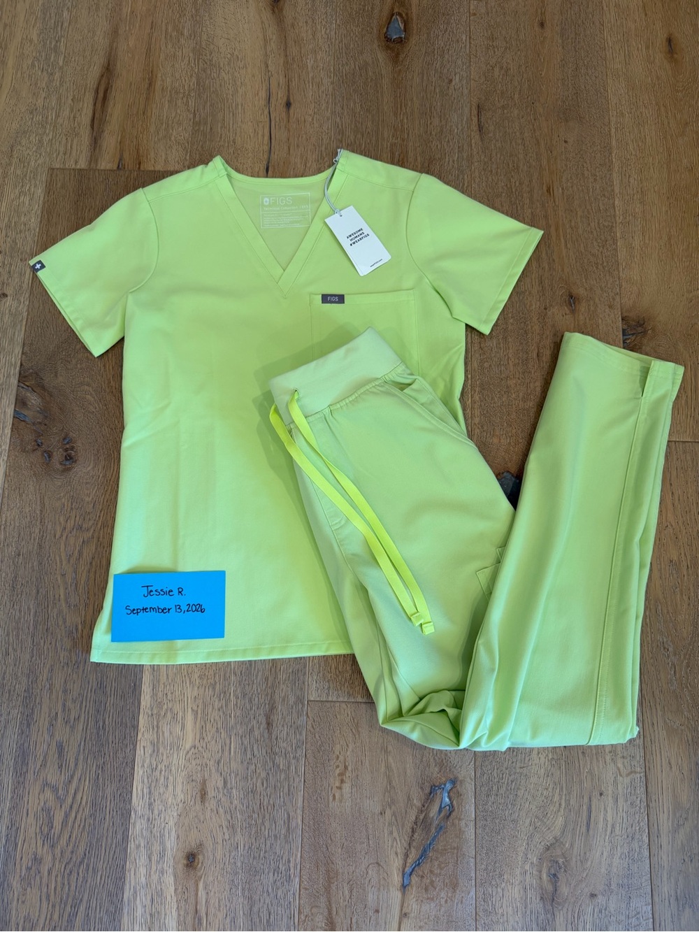 Figs Women's Scrub Top and Jogger Pants in Highlighter Green